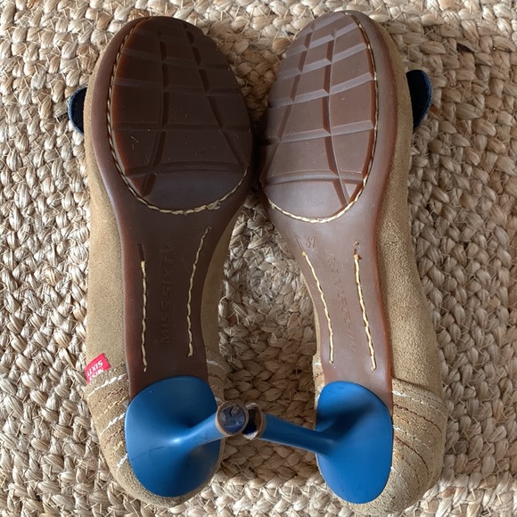 Miss Sixty mint condition tan suede heels w/ denim & stitching detailing size 37 - Picture 6 of 10